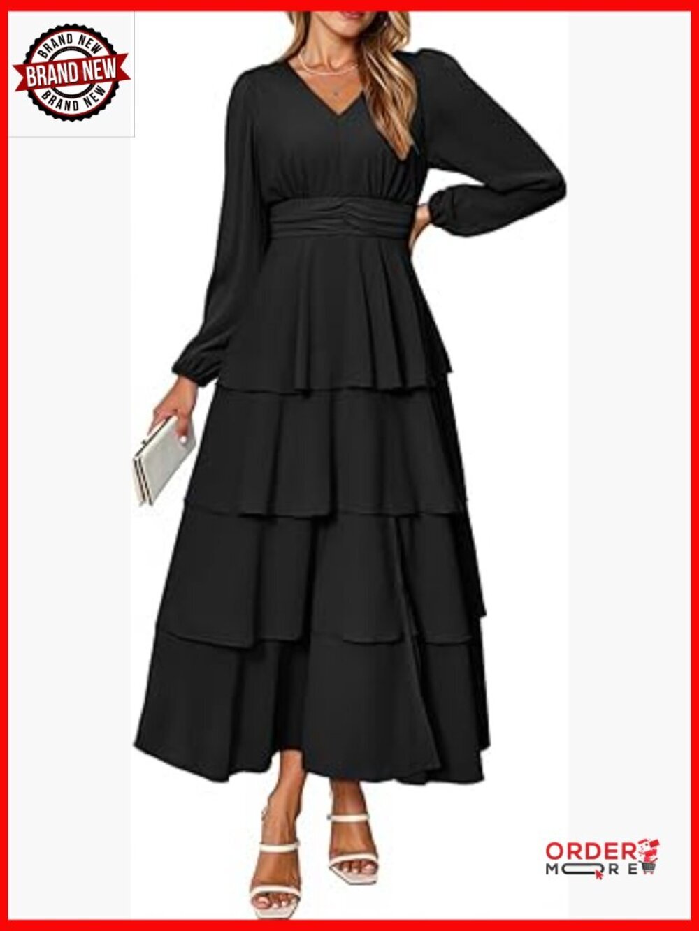 Flowy Chiffon Maxi Dress Long Sleeve V Neck Ruffle Boho